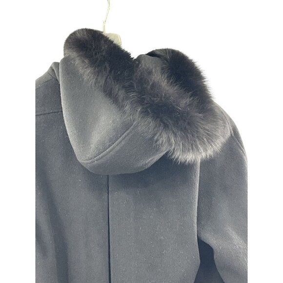 Albert Nipon Petites Wool‎ Coat Fox Fur Hood Trim Size 12P - Picture 3 of 7